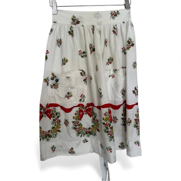 Vintage 1950s Hostess Half APRON Christmas Bells Wreaths & Holly - Picture 10 of 11